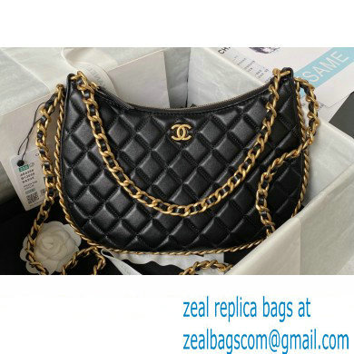 Chanel Shiny Crumpled Lambskin & Gold-Tone Metal Large Hobo Bag AS4368 Black 2023